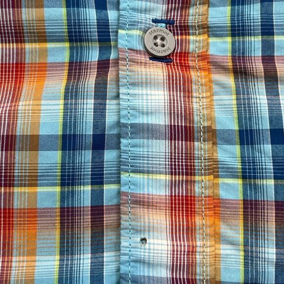 MARMOT Shirt Men's Button Down Plaid Short Sleeve L Blue Orange - Picture 11 of 11